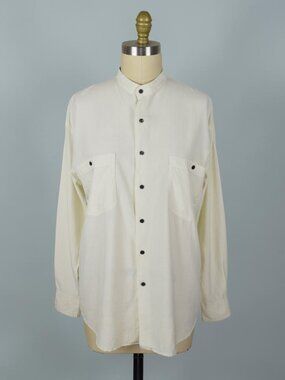 BOGARI VINTAGE 100% SILK BUTTON UP SHIRT IVORY LONG SLEEVE POCKET